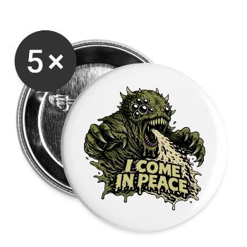 Chemise de monstre extraterrestre Je viens en paix - Lot de 5 petits badges (25 mm) - blanc - Devant