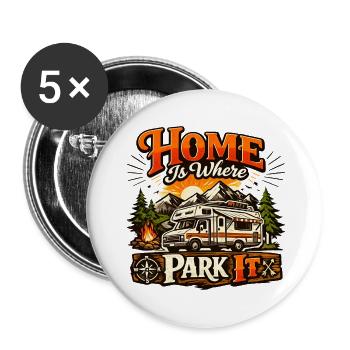 Zuhause ist, wo Parken - Buttons klein 25 mm (5er Pack) - Weiß - Vorne
