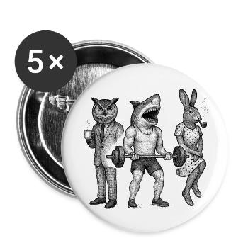 Anthro-Trio: Fitnessstudio, Büro & Pipe - Buttons klein 25 mm (5er Pack) - Weiß - Vorne