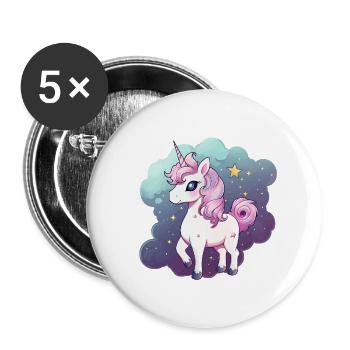 Pastell Unicorn - Buttons klein 25 mm (5er Pack) - Weiß - Vorne