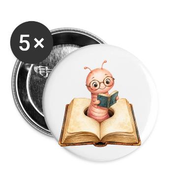 Bookworm - Buttons small 1''/25 mm (5-pack) - white - Front