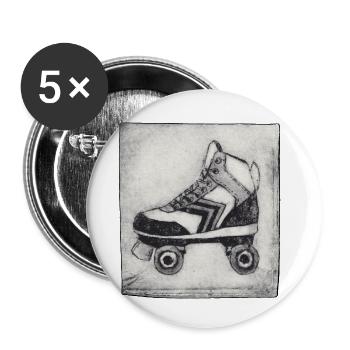 Retro Roller Skate - Hand Carved Printable - Buttons small 1''/25 mm (5-pack) - white - Front
