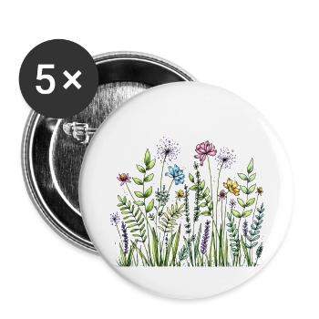 Wildblumenwiesen-Skizze - Buttons klein 25 mm (5er Pack) - Weiß - Vorne