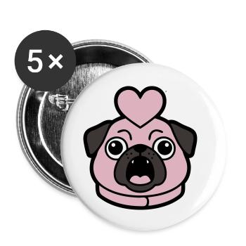 Mops Hund Herz Liebe Bellen - Buttons klein 25 mm (5er Pack) - Weiß - Vorne