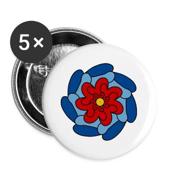 Rote Blume Blaue Mandala - Buttons klein 25 mm (5er Pack) - Weiß - Vorne