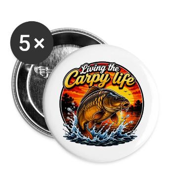 Das Karpfen-Leben leben Karpfenfischen - Buttons klein 25 mm (5er Pack) - Weiß - Vorne