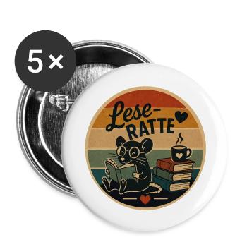 Leseratte Retro - Buttons klein 25 mm (5er Pack) - Weiß - Vorne