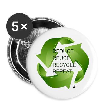 Illustration des trois flèches vertes de recyclage - Lot de 5 petits badges (25 mm) - blanc - Devant