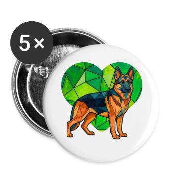 Cubist German Shepherd Heart Geometric Pet Art - Buttons small 1''/25 mm (5-pack) - white - Front