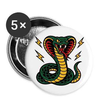 Fierce Cobra with Tattoo Style Lightning Bolts - Buttons small 1''/25 mm (5-pack) - white - Front