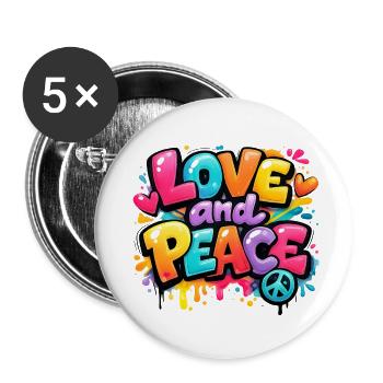 Love_and_Peace - Buttons small 1''/25 mm (5-pack) - white - Front
