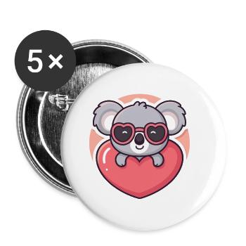 Koalaherz und rosa Brille - Buttons klein 25 mm (5er Pack) - Weiß - Vorne