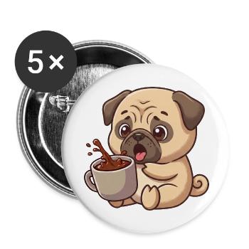 Carlin mignon Café Café Amateur de Café Humour de dessins animés - Lot de 5 petits badges (25 mm) - blanc - Devant