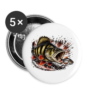 Explosives Barsch-Raubtierfisch-Design - Buttons klein 25 mm (5er Pack) - Weiß - Vorne