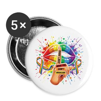 LGBTQIA+ – Verurteile nicht, was du nicht verstehst. - Buttons klein 25 mm (5er Pack) - Weiß - Vorne