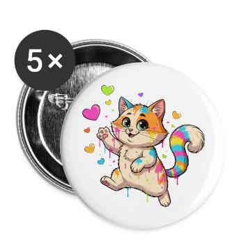 Colorful Splashes of Color Cat - Buttons small 1''/25 mm (5-pack) - white - Front