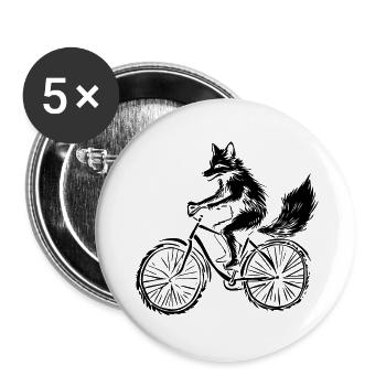 Le renard cycliste drôle - Lot de 5 petits badges (25 mm) - blanc - Devant