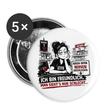 Kassa Offen Nerven Geschlossen - Buttons klein 25 mm (5er Pack) - Weiß - Vorne