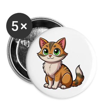 Chat cartoon câlin aux yeux verts - Lot de 5 petits badges (25 mm) - blanc - Devant