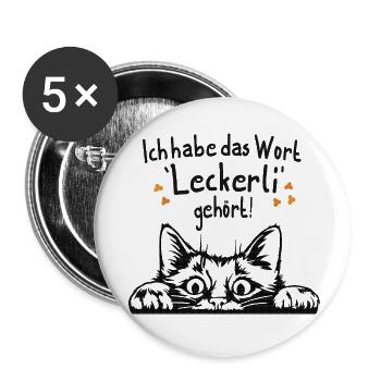 Ich habe das Wort Leckerli gehört Lustige Katze - Buttons klein 25 mm (5er Pack) - Weiß - Vorne