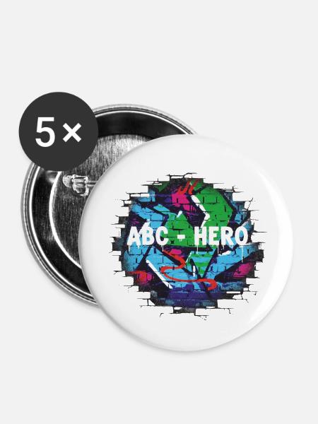 ABC HERO Graffiti Wanddesign - Buttons klein 25 mm (5er Pack) - Weiß