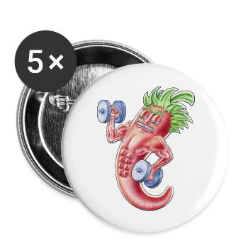 Poids en force avec piments animés musclés - Lot de 5 petits badges (25 mm) - blanc - Devant