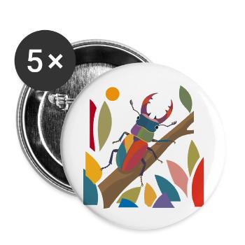 Bunter Hirschkäfer im Naturstil - Buttons klein 25 mm (5er Pack) - Weiß - Vorne