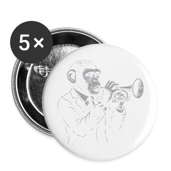 Trompette Singe Animal Jazz - Lot de 5 petits badges (25 mm) - blanc - Devant