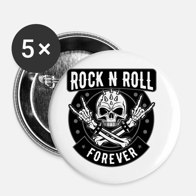 Rock N Roll Skull Crest - Buttons small 1''/25 mm (5-pack) - white