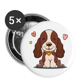 Chiot aux oreilles duveteuses (comic chibi) - Lot de 5 petits badges (25 mm) - blanc - Devant