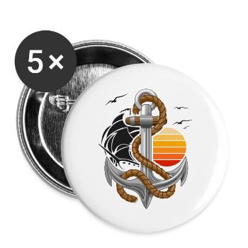 Nautical Anchor with Ship and Sunset - Buttons small 1''/25 mm (5-pack) - white - Front