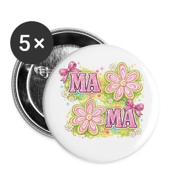 MAMA Fleurs Magiques et Nœuds Roses | Rétro Chic - Lot de 5 petits badges (25 mm) - blanc - Devant
