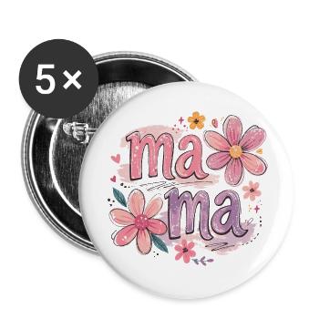 MAMA Grandes Fleurs et Nœud Rose | Style Rétro - Lot de 5 petits badges (25 mm) - blanc - Devant