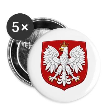 Poland Coat of Arms T-Shirt – White Eagle with Crown - Buttons small 1''/25 mm (5-pack) - white - Front