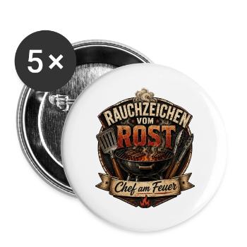 Rauchzeichen vom Rost – Lustiges Grill Motiv - Buttons klein 25 mm (5er Pack) - Weiß - Vorne
