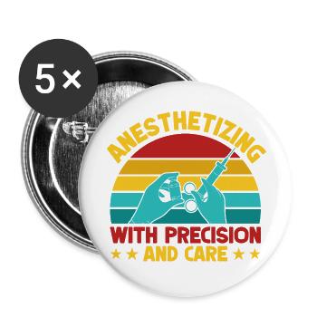Anesthésiste avec Precision & Care Anesthesia - Lot de 5 petits badges (25 mm) - blanc - Devant