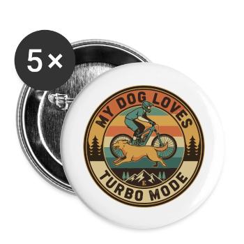 My Dog Loves Turbo Mode E-MTB Retro - Buttons small 1''/25 mm (5-pack) - white - Front