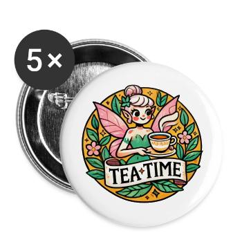 Fairy Tea Time Illustration - Buttons small 1''/25 mm (5-pack) - white - Front