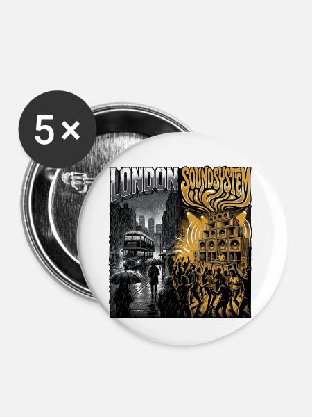 London Soundsystem - Buttons klein 25 mm (5er Pack) - Weiß