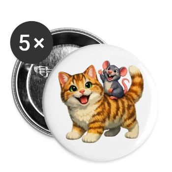 Glückliche Katze mit verspielter Maus - Buttons klein 25 mm (5er Pack) - Weiß - Vorne