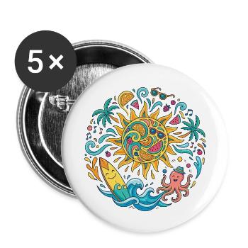 Sommersonne Surf Abenteuer Badespaß Strandurlaub - Buttons klein 25 mm (5er Pack) - Weiß - Vorne