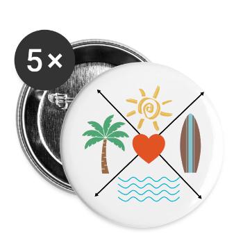 Sun Heart Surf Palm Tree Waves - Buttons small 1''/25 mm (5-pack) - white - Front