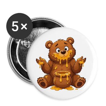 Honey Bear Cartoon with Pot - Buttons small 1''/25 mm (5-pack) - white - Front
