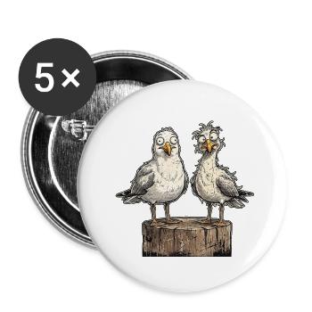Verrückte Möwen - Buttons klein 25 mm (5er Pack) - Weiß - Vorne