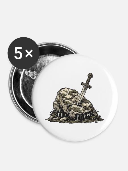 Germanen Schwert Stein - Buttons klein 25 mm (5er Pack) - Weiß