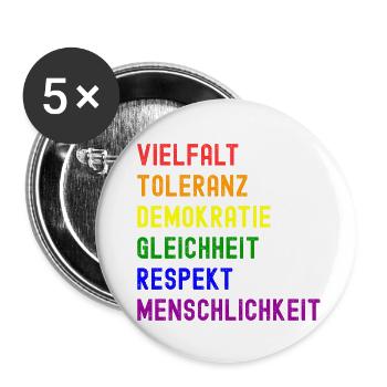 Vielfalt Toleranz Demokratie - Buttons klein 25 mm (5er Pack) - Weiß - Vorne