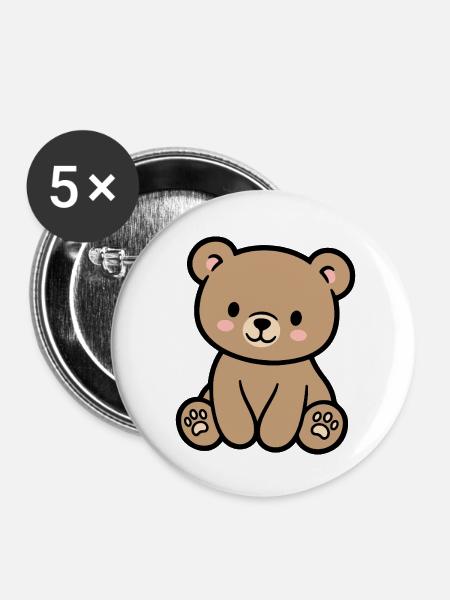 Bunter Teddybär für Kinder - Buttons klein 25 mm (5er Pack) - Weiß