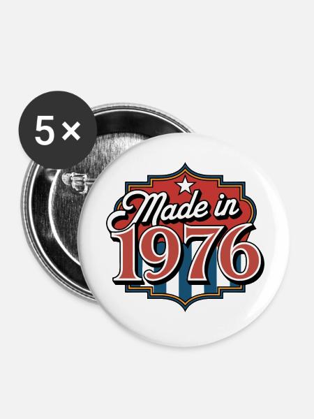 Baujahr 1976 - Buttons klein 25 mm (5er Pack) - Weiß