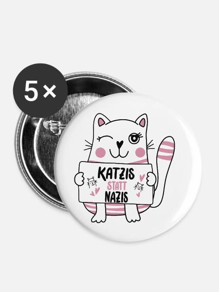 Katzis statt Nazis - Buttons klein 25 mm (5er Pack) - Weiß