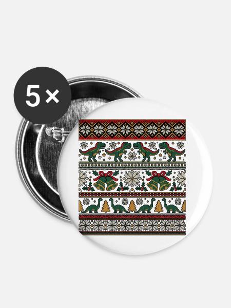 Weihnachts Dinosaurier Dino Strickdesign - Buttons klein 25 mm (5er Pack) - Weiß